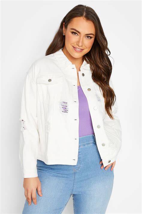 YOURS Curve White Distressed Western Denim Jacket Yours Clothing