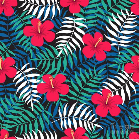 Tropical Floral Seamless Pattern With Digital Art By Ekaterina Bedoeva