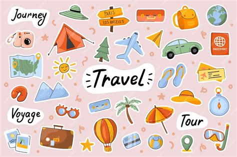 Premium Vector | Travel cute stickers template scrapbooking elements set