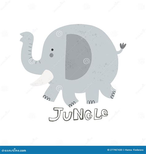 Jungle. Cartoon Elephant, Hand Drawing Lettering. Flat Style, Colorful ...