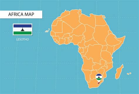 Mapa De Lesotho En África Iconos Que Muestran La Ubicación Y Las Banderas De Lesotho Vector