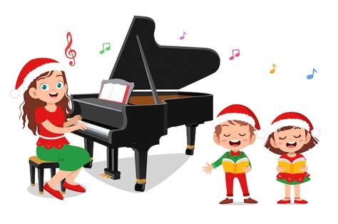 Premium Vector Happy Kids Christmas Sing Musical