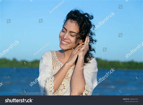 Smile Beautiful Brunette Woman Sunset Her Stock Photo Shutterstock