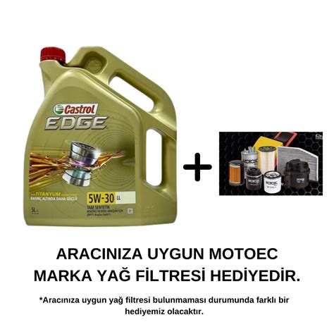 Castrol Edge 5W/30 LL 5 Litre Motor Yağı+Filtre