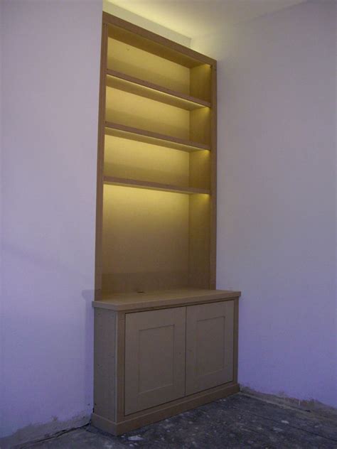 Fitted Alcove Bookcase With Led Strip Lights Built In Shelves Living