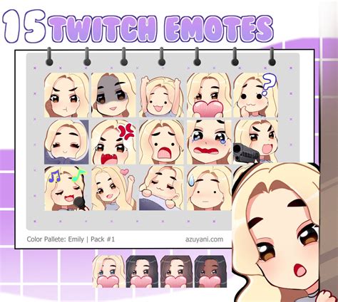 Twitch Emote Pack 1 Emily Blonde Hair Brown Eyes Emotes For Gamers Streamers