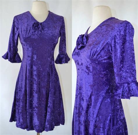 S Violet Purple Crushed Velvet Empire Waist Mini Dress Etsy