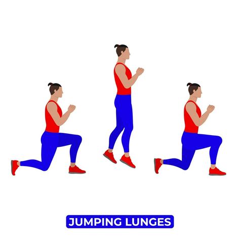 Vector Man Doing Jumping Lunges. Bodyweight Fitness Legs Workout Exercise. An Educational ...