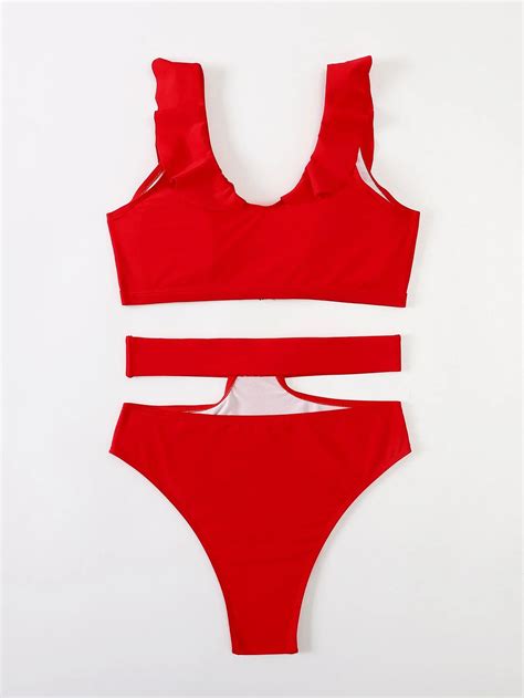 Uaang Up Bikini High Waist Women Swimwear Ruffle Swimsuit Female Brazilian Bikinis Set Biquini