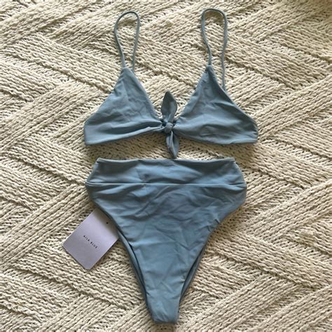 Aila Blue Bikini High Waisted Bottoms And Strappy T Gem