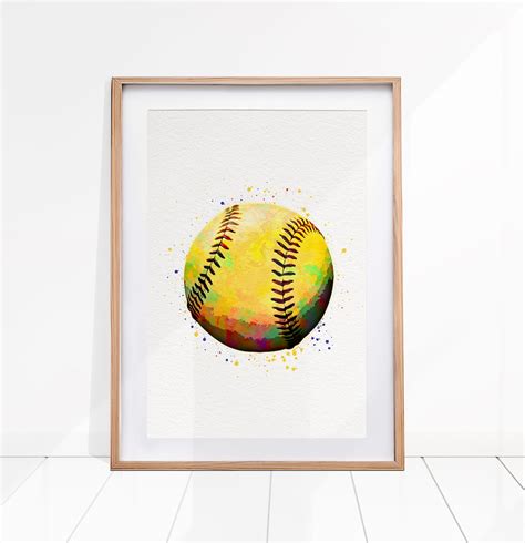 Softball Ball Art, Softball Print, Softball Watercolor Painting, Sport ...