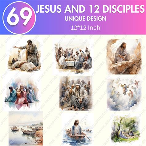 68 Water Color Jesus And 12 Disciples Clip Art Christian Religious