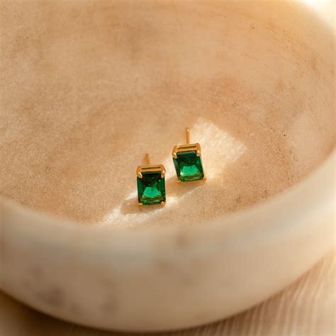 Emerald Birthstone Stud Earrings | Caitlyn Minimalist