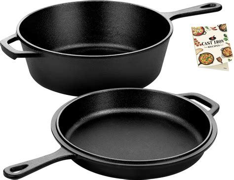 Amazon Basics Pre Seasoned Cast Iron Skillet And Dutch Oven Set Uk Home And Kitchen