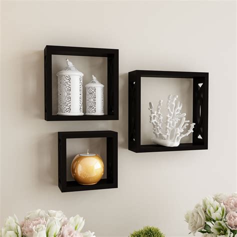 Black Floating Shelves- Open Cube Wall Shelf Set with Hidden Brackets, 3 Sizes | Cube wall shelf ...