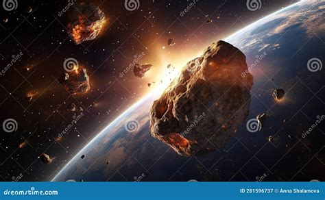 A Large Asteroid Enters The Earth S Atmosphere Stock Illustration