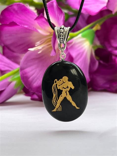 Aquarius Zodiac Sign Engraved on Black Black Tourmaline Stone - Etsy