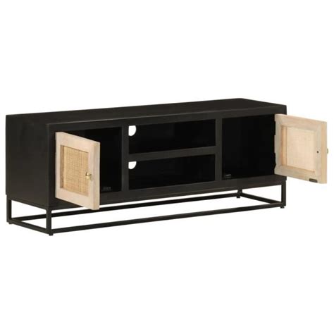 YIN Meuble TV Noir 110x30x40 Cm Bois Massif De Manguier Et Fer YN013