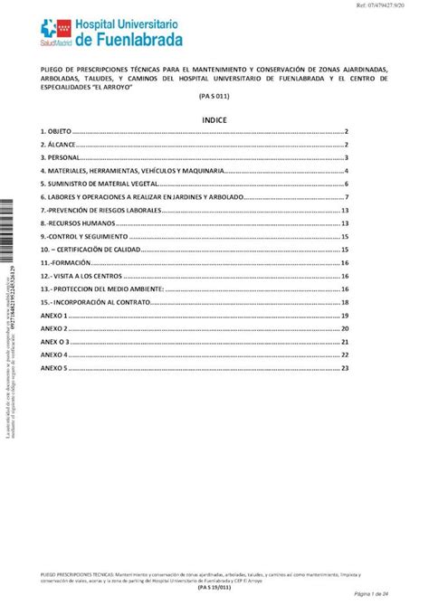 Pdf Indice Contrataci N Del Servicio De Jardiner A Del Hospital