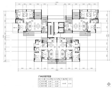 塔式高层一梯四户户型图105105127128 建筑户型图 筑龙建筑设计论坛