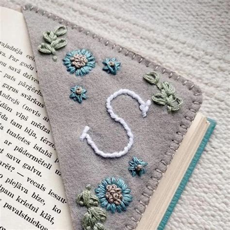 Personalized Hand Embroidered Corner Bookmark Hand Stitched Felt