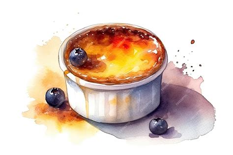 premium ai image watercolor drawing creme brulee  white background