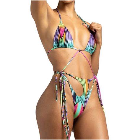 WREESH Womens Two Piece Swimsuit String Bikini Sets Halter Bicolor Fashion Casual Waist Slim