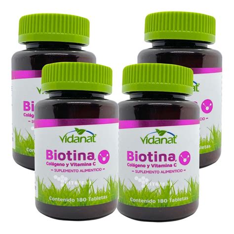 Biotina Colágeno Y Vitamina C 180 Tabletas Vidanat 4 Frasco Mercado