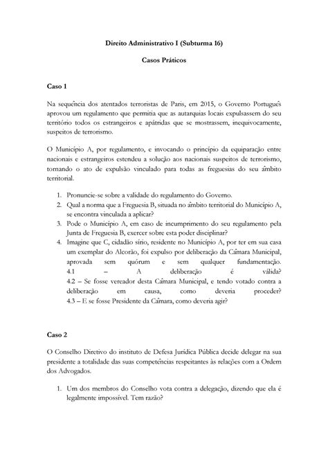 Casos Pr Ticos Direito Administrativo I Subturma Casos Pr Ticos