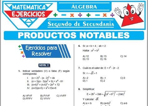 Ejercicios De Productos Notables Para Segundo De Secundaria