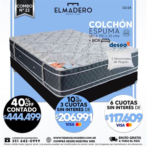 N06 COMBO COLCHON ESPUMA DESEO 1 PLAZA BASE SOMMIER 80X190