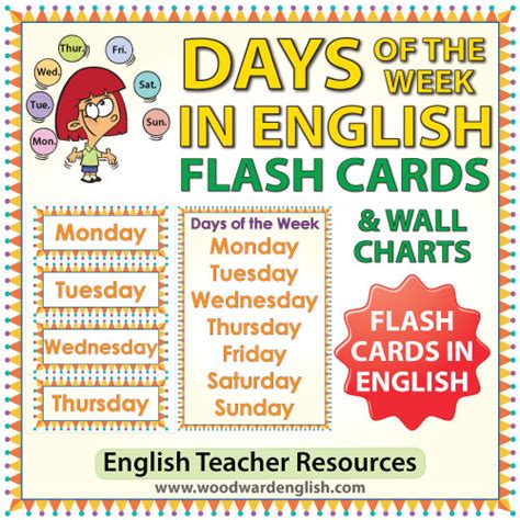 English Days of the Week – Flash Cards / Charts | Woodward English