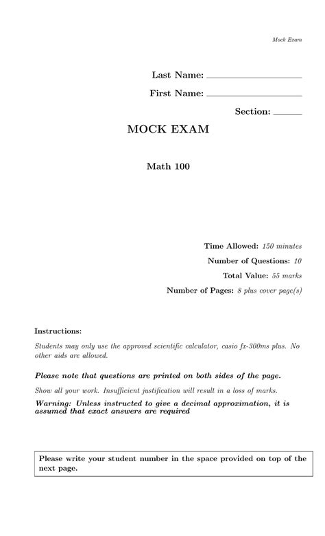 Ma100 Mock Final Mock Exam Mock Exam Last Name First Name