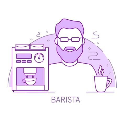 Barista umreißt zeichentrickfigur mit einer kaffeemaschine und einer