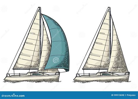 Yate Navegante Dos Velero Ejemplo Plano Dibujado Vector Ilustración Del