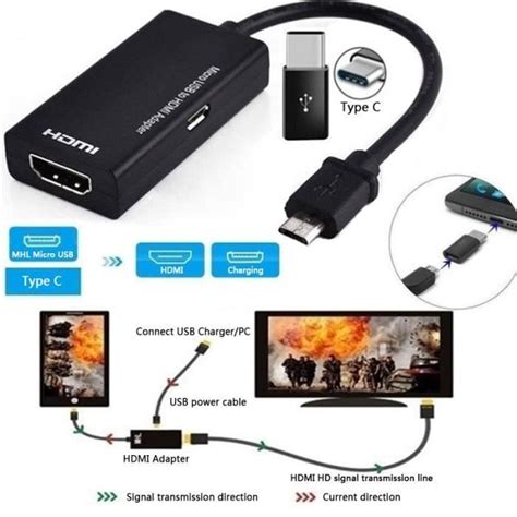 Câble Adaptateur Micro Usb Mâle Vers Hdmi Femelle Type C Hd 1080p