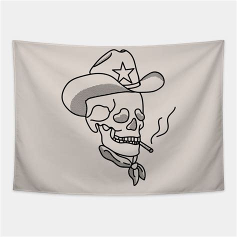 Western Cowboy Hat Skull Smoking - Cowboy Hat - Tapestry | TeePublic