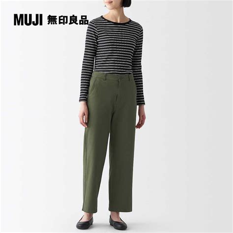 女有機棉混縱橫彈性綾織寬版直筒褲【muji 無印良品】 Pchome 24h購物