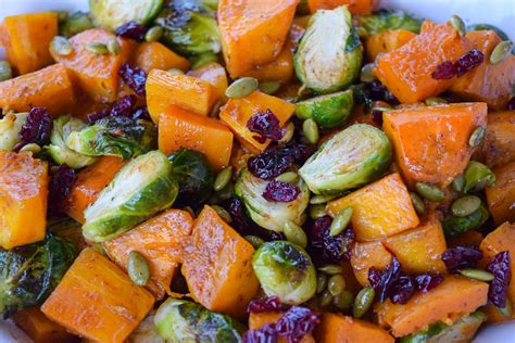 Roasted Butternut Squash Brussels Sprouts And Dried Cranberries