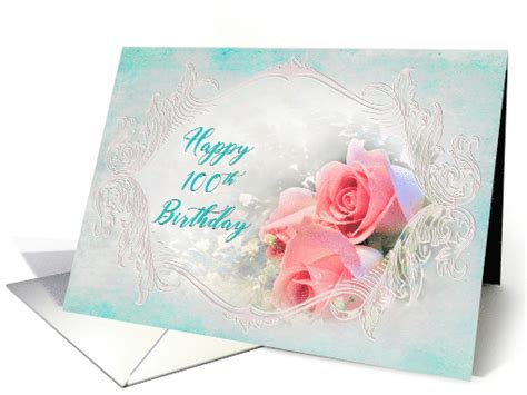 Birthday 100th Dreamy And Delicate Pink Roses In Fancy Frme Card