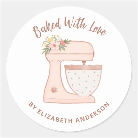 Cute Pink Cake Mixer Baked With Love Classic Round Sticker Zazzle