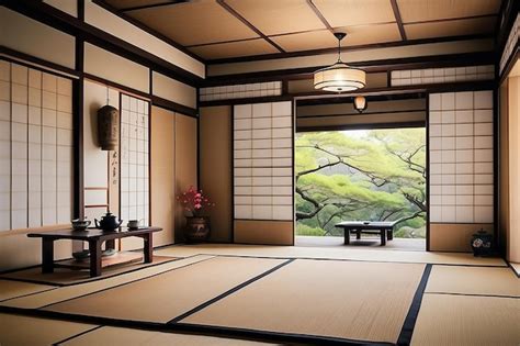 Premium Photo Traditional Japanese Tea Room Interior With Tatami Mats