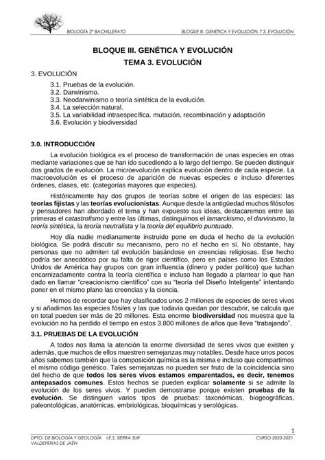 Pdf Bloque Iii Gen Tica Y Evoluci N Tema Evoluci N Pdfslide Net