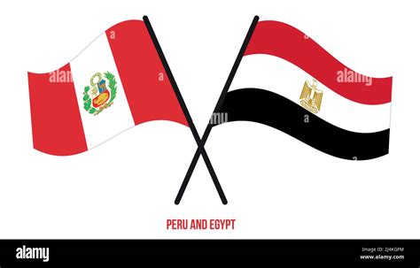 Peru And Egypt Flags Crossed And Waving Flat Style Official Proportion