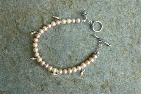 Shades Of Pink Freshwater Pearl Bracelet Bali Sterling Silver Beads