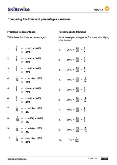 Comparing Fractions Decimals And Percents Worksheets Decimals