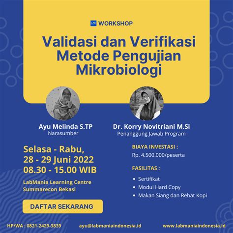 Workshop Validasi Dan Verifikasi Metode Pengujian Mikrobiologi