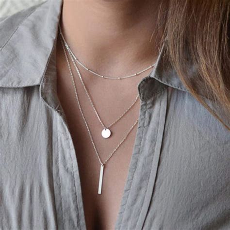 Stack Necklaces For Women Silver Gold 3 Layered Necklace Multi Etsy