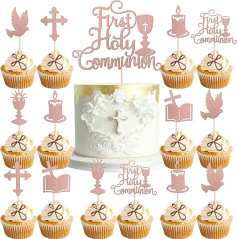 Amazon 25 PCS First Holy Communion Cupcake Toppers Glitter God