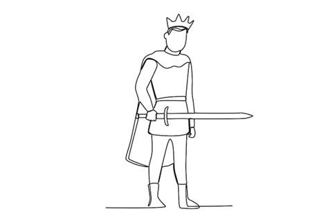 Premium Vector | A king holding a sword king oneline drawing